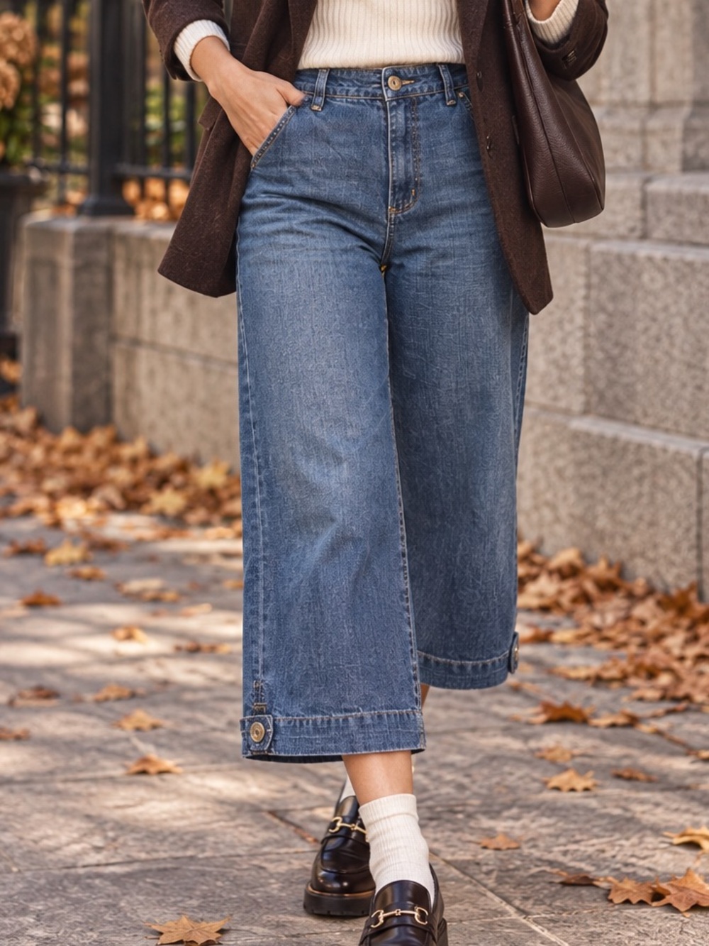 JONES & CO Wide Leg Cropped Jeans Denim Capris Utility Size 10